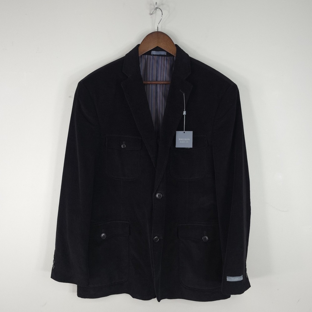 Madison Blazer Mens 44R Black Corduroy Modern Fit Sport Coat Jacket B825MJ